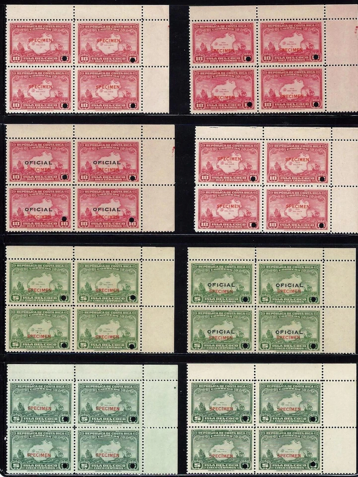 MAPA DE COSTA RICA DE ISLA DEL COCOS, BARCO DE COLÓN, ESPÉCIMEN OFICIAL, BLOQUES MNH 1936 Foto 1 de 1