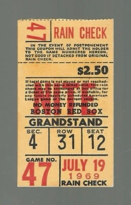 7/19/69  RED SOX VS ORIOLES  TICKET STUB  NM+  FRANK ROBINSON  HR  YAZ  HR  WOW - Image 1 of 2