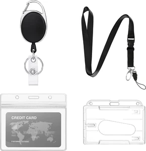 Porta Badge Retrattile, 4Pcs Set Porta ID Badge Da Collo Con Cordino, Badge Retr - Foto 1 di 8