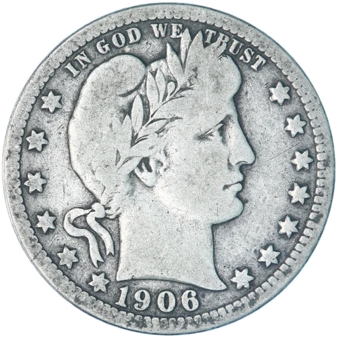 1906 (P) Barber Quarter 90% Silver Very Good VG See Pics A473 Cover