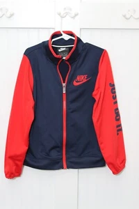 Nike Youth Full-Zip Track Jacket Size 7/L Navy Red "Just Do It" Longsleeve - Picture 1 of 3