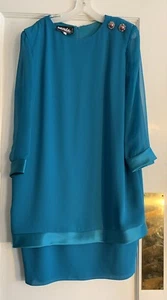 Vintage Ursula of Switzerland Dress 16 Drop waist teal 80s made in USA Granny - Picture 1 of 13