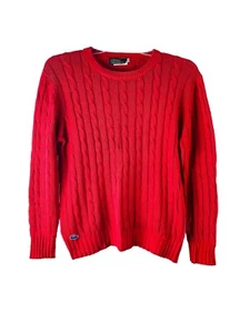 Vintage 80s Lacoste Womens Large Croc Alligator Patch Cable Knit Sweater Preppy - Picture 1 of 8