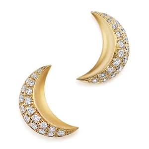 Temple St. Clair 18K Yellow Gold Crescent Moon Stud Earrings with Pavé Diamonds - Picture 1 of 2