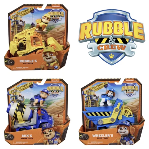 Lot of 3 Paw Patrol: Rubble & Crew Toy Figures - Rubble, Mix & Wheeler NEW Cover
