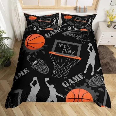 Funda nórdica con patrón de baloncesto ropa de cama deportiva 140 x 200 cm pelota 3D... Foto 1 de 4
