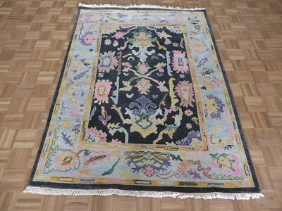 5 x 6'10 Hand Knotted Charcoal Black Turkish Knotted Oushak Oriental Rug G8889 - Image 1 of 4