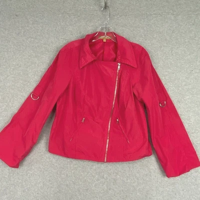 Ellen Tracy Moto Jacket Womens M Pink Full Zip Roll Tab Long Sleeve Lightweight - Image 1 of 4
