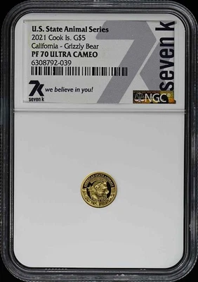 2021 Cook Is. California Grizzly Bear G$5 NGC PR70DCAM - Image 1 of 4