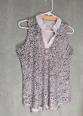 Jofit женщин рубашка-поло размер M белый черный геометрические формы без рукавов V шеи - Изображение 1 из 4