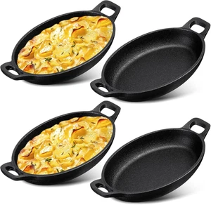 4 Pcs Oval Serving Dish Mini Cast Iron Skillet Cast Iron Baking Pan Sizzling Pla - Picture 1 of 6
