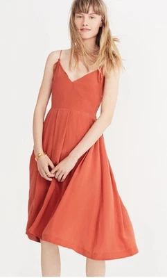 Платье женское Madewell Cami папоротник 14 искусственное с запахом 100% шелк пряная роза регулируемое - Изображение 1 из 4