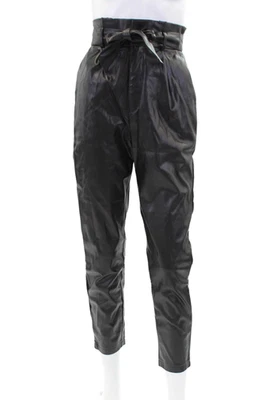 BB Dakota Womens Leather Tapered Waisted Tied Zipped Textured Pants Black Size 6 - Image 1 of 4