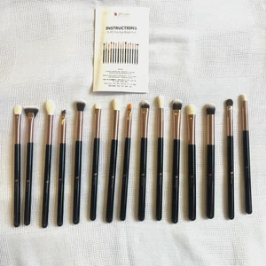 DUcare 15 PC Eye Make Up Brushes Set - Wooden Handle, Aluminum Ferrule - Picture 1 of 14