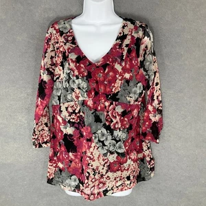 Croft & Barrow Top Womens Sz XL Floral Babydoll Flirty 3/4 Sleeve V Neck Blouse - Picture 1 of 11