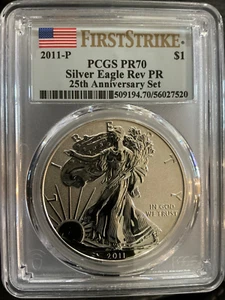 2011 P REVERSE PROOF SILVER EAGLE 25TH ANNIVERSARY SET FIRST STRIKE PCGS PR70 - Picture 1 of 6