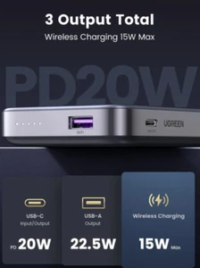 UGREEN Magnetic Power Bank 10000mAh, Wireless Power Bank Fast Charging 20W NEW - Picture 1 of 4