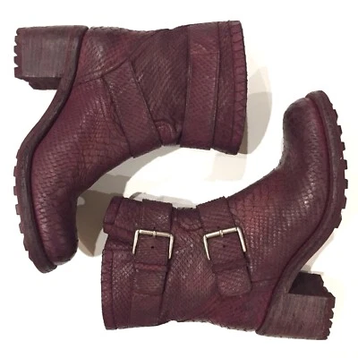 Botas al Tobillo FREE LANCE Cuero Tacón Motociclista Talla US 9 Reptil Borgoña EU 40 NUEVAS SIN ETIQUETAS Foto 1 de 4