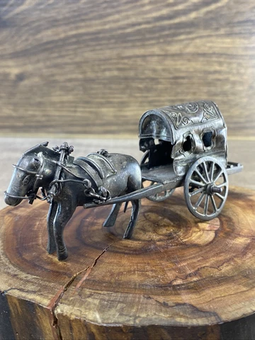 Antique donkey pulling a cart continental silver miniature figurine59.5gr #2823 Cover