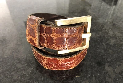 JOHNNY FARAH ALLIGATOR BELT Brown Brass  Buckle Size M 28-34” - Image 1 of 4