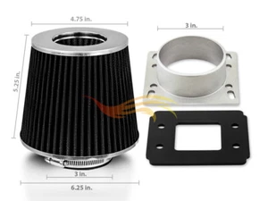 Filtro seco cono NEGRO + Kit adaptador MAF de admisión de aire para BMW 84-91 318 325 M3 E30 - Imagen 1 de 1