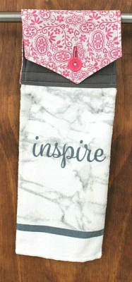 "INSPIRE" MÁRMOL ROSA, GRIS Y BLANCO ESTAMPADO HECHO A MANO COLGANTE COCINA TOALLA DE MANO Foto 1 de 3