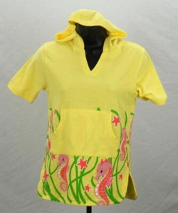 Girls Beach Cover-Up Bathrobe Swimming Pool Seahorses Yellow Ages 4-10 New - Picture 1 of 3