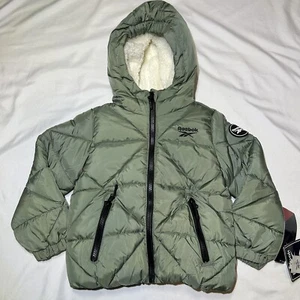 Reebok Unisex Winter Jacket Faux Fur Lined Hooded Full Zip Green Size 4 NEW! - Picture 1 of 10