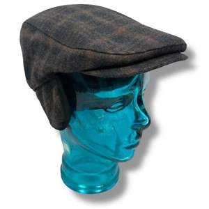 Stetson Cabbie Hat Cap Ear Flaps Men’s Small Medium Blue Brown Plaid Newsboy - Picture 1 of 9