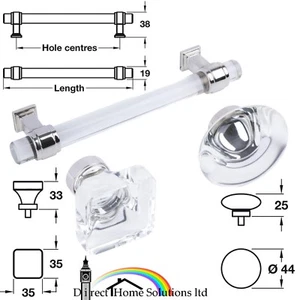 Hafele Stylish Modern Glacio Range Polished Nickel / Glass Pull Handle / Knobs - Picture 1 of 6
