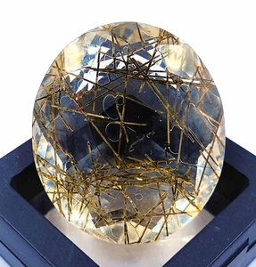 Lab Created Certified 214 Ct Golden Rutilated Quartz Oval Cut Loose Gemstone KKP - Picture 1 of 8
