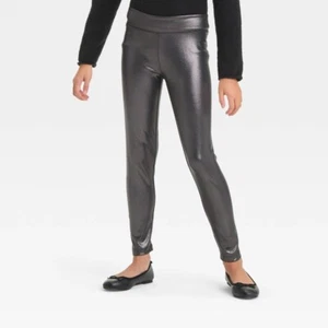 Girls' Metallic Leggings - Cat & Jack™ Dark Silver M - Picture 1 of 1