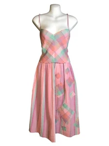 Vintage Frank Usher London Pastel Gingham Plaid Sundress - Picture 1 of 7