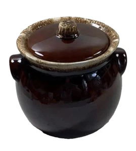 Vintage Hull Pottery Brown Drip Bean Pot Crock 6 Inches With Lid Oven Proof USA - Picture 1 of 15