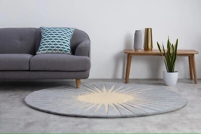 Vaserely - Grau Schirm Handgetuftet 100% Wolle Weich Bereich Teppich - Bild 1 von 4