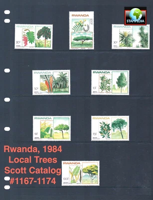 $9.90 Scott Value  - 1984 RWANDA Trees African Wildlife CV MNH NH UMM - Image 1 of 4