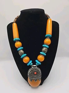Bohemian Multi Color Necklace Tibetan Resin Amber - Picture 1 of 8