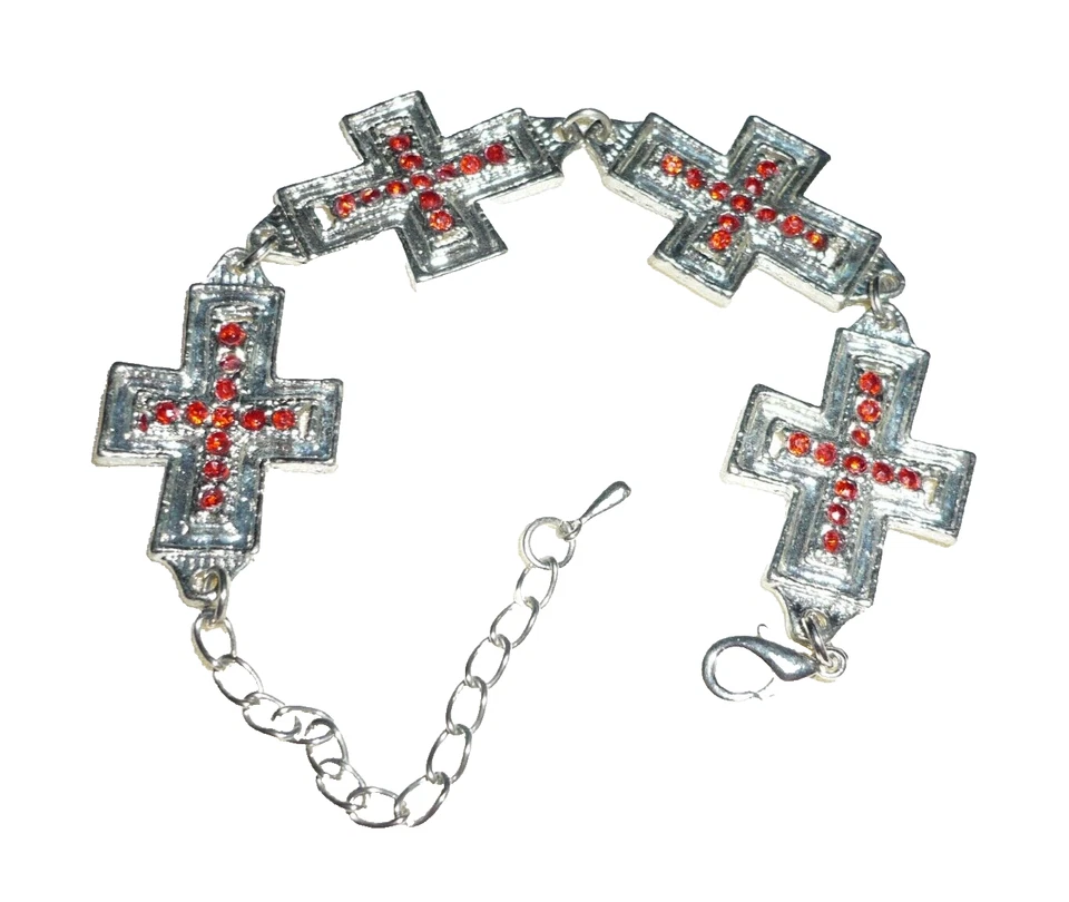 klasse STRASS Armband KREUZ silber rot 16- 24,5 cm ModeSchmuck NEU + TOP - Bild 1 von 1