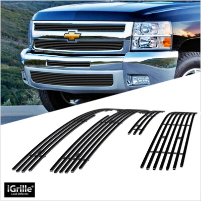 适用于 2007 - 2013 雪佛兰 Silverado 1500 黑色钢坯格栅烧烤插入组合 — 第 1/4 张图片