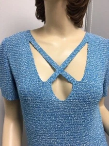 Unique St John Sport TOP Sweater blue white print NWOT size P 2 4 - Picture 1 of 6