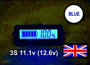 Battery Capacity Indicator Blue LCD Display 3S 11.1V (12.6v) Lithium Li-ion LiPo - Picture 1 of 9