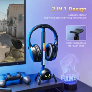 Desktop E-Sport PC Gaming Headset Headphone Stand Hook Hanger + RGB Rhythm Light - Picture 1 of 12