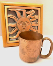 SET OF 2 Vintage Sundial Face Copper Metal Trivet and Copper Mug BOHO RETRO MCM