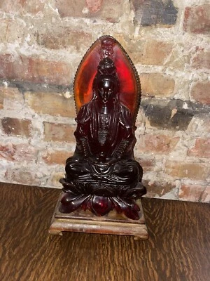 Old Antique Chinese Amber Statue Buddha,  - 13.5” Tall - Image 1 of 4