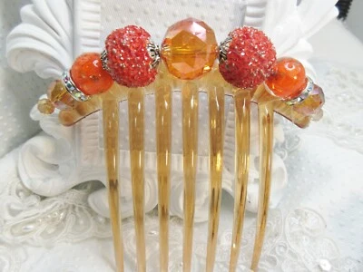 Decadent Large Artisan Orange hand Beaded Statement Hair comb Halloween Fall — 第 1/4 张图片
