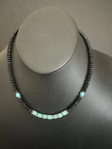 Sterling silver black onyx turquoise necklace 18 inch - Picture 1 of 10