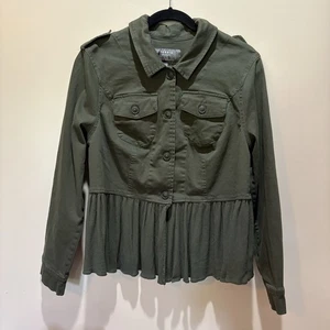 Torrid Jacket Olive Green Peplum And Epaulettes Long Sleeve Denim Size 0 - Picture 1 of 8