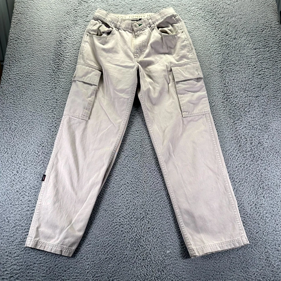 Vintage Tommy Hilfiger Jeans Mens 30x32 Beige Cotton Straight Leg Cargo Workwear - Image 1 of 4