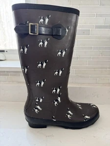 LL BEAN - Wellies *DOG* Rain Rubber Boots 14" Tall Sz 7 Lined EUC! - Picture 1 of 8