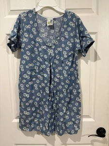 WEIRD FISH 10 Blue Denim Chambray Short Sleeve Tunic Dress Floral - Picture 1 of 4